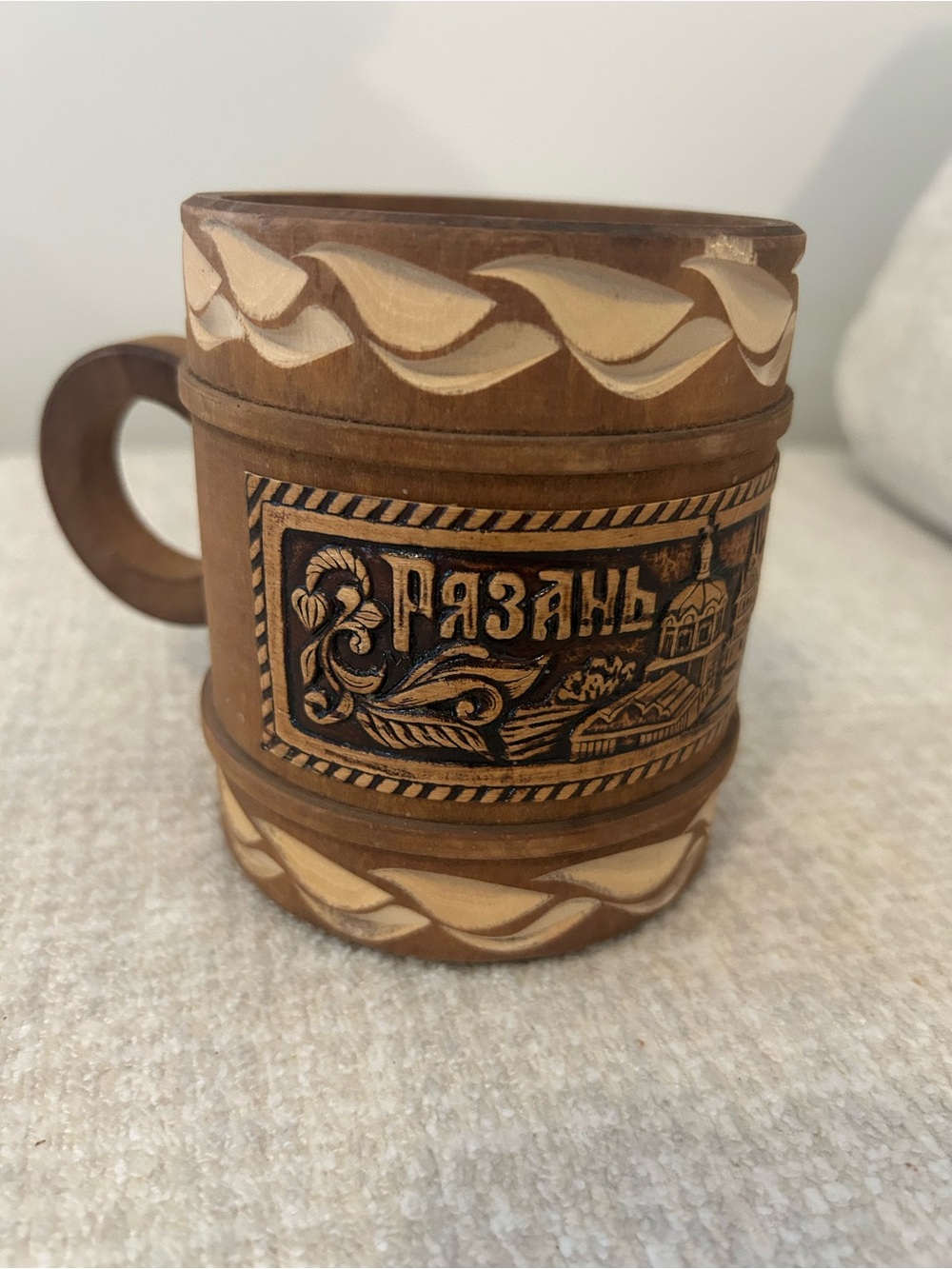 Russian Hand-Carved Wooden Mug